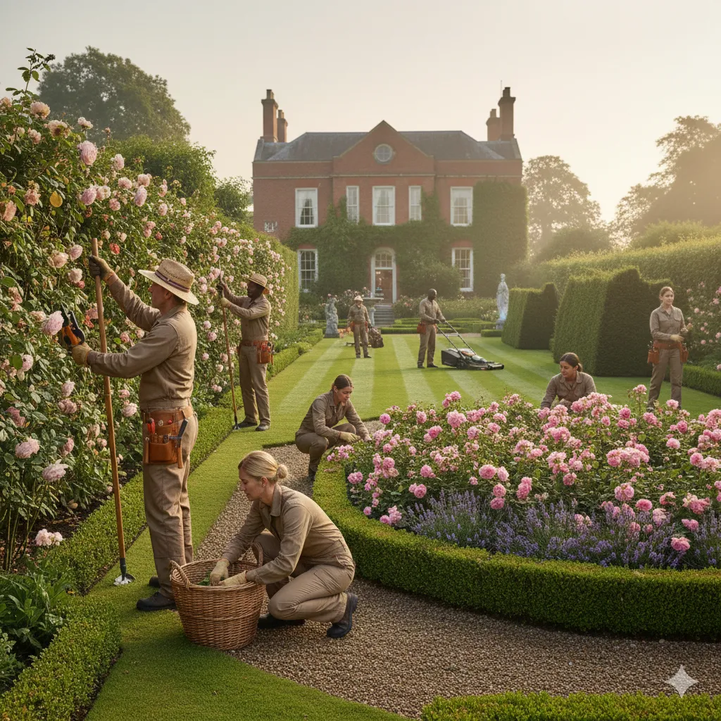 Professional team working on garden maintenance